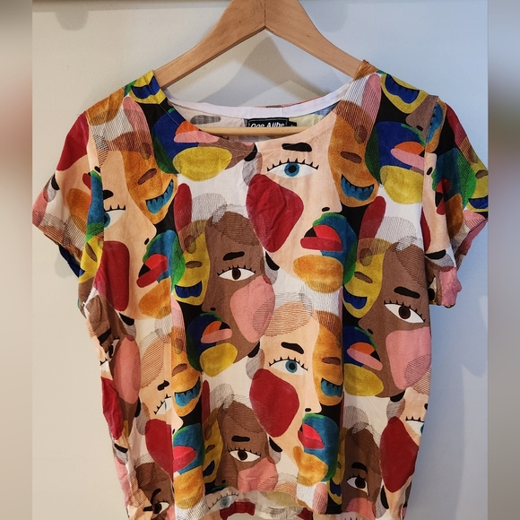 OGE AJIBE‎ M multicoloured abstract faces wearable art Canadian Rayon Picasso - Picture 9 of 16